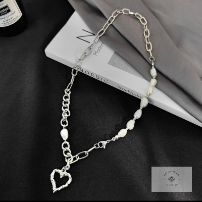 vòng cổ mặt hình trái tim đính ngọc trai 