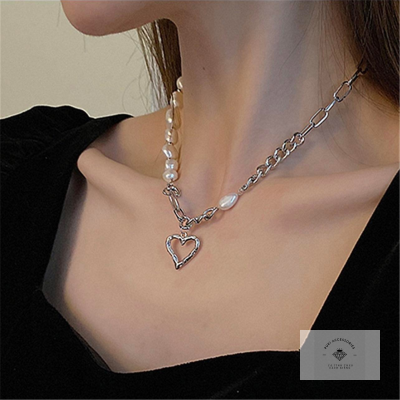 vòng cổ mặt hình trái tim đính ngọc trai 