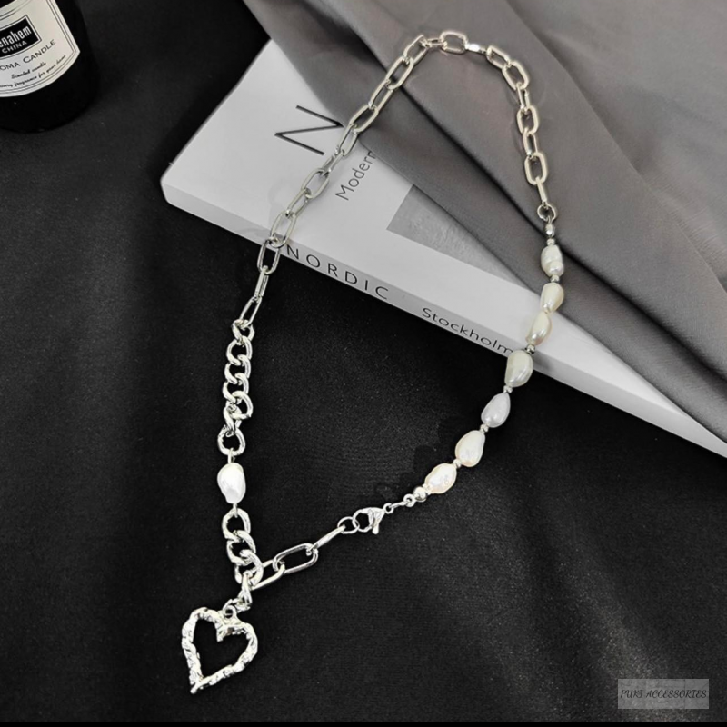 vòng cổ mặt hình trái tim đính ngọc trai 